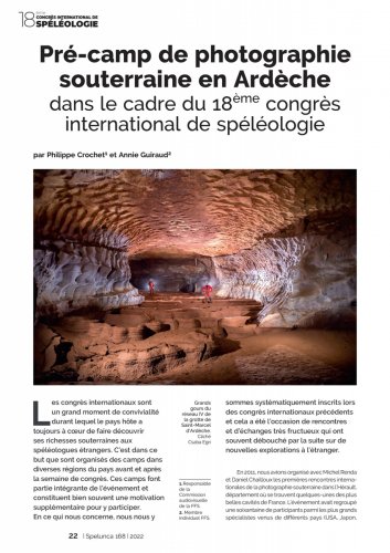 Spelunca n°168 (décembre 2022) - Pré-camp de photographie souterraine dans le cadre du 18ème congrès international de spéléologie